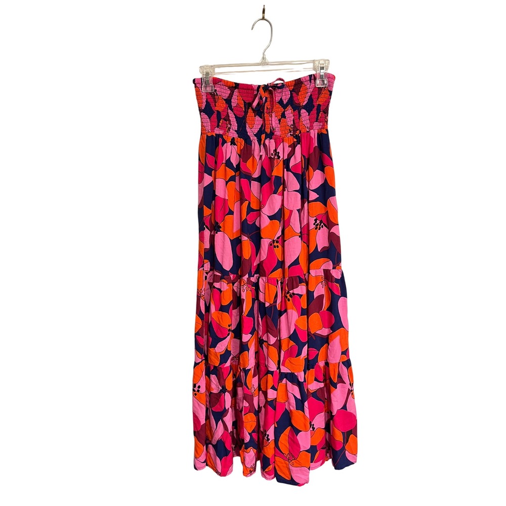Abel the Label Anthropologie Dress Strapless Midi Pink Orange Floral Small